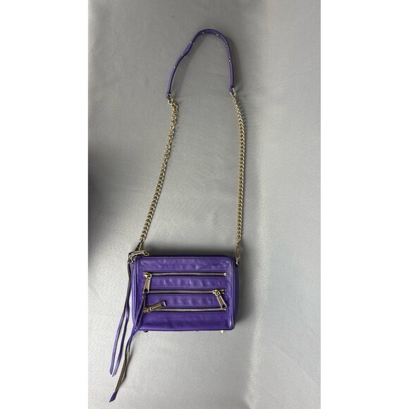 Rebecca Minkoff Purse Mini Five Zip Crossbody Bag or Clutch Purple Leather - Picture 4 of 12